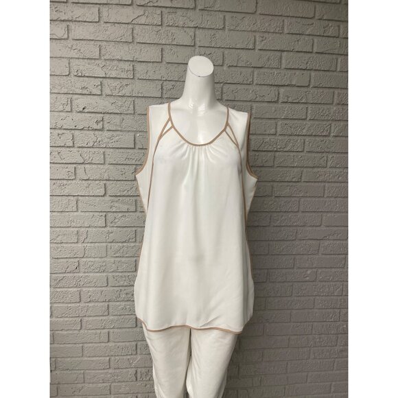 Nic + Zoe Women White Sheer Sleeveless Top with Tan Trim Size L - Picture 1 of 7